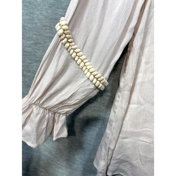 Soft‎ Surroundings Tassel Embroidered V-Neck Blouse M Beige boho - Picture 4 of 6